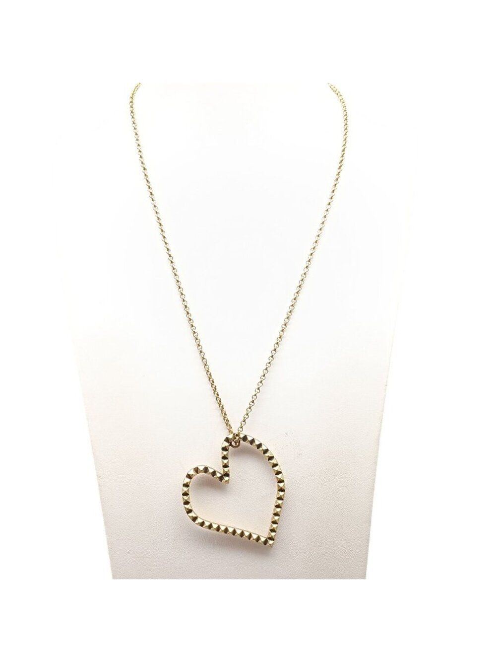 Lucky Brand Heart Pendant Necklace Studded Gold-Tone Chain Vintage Brutalist